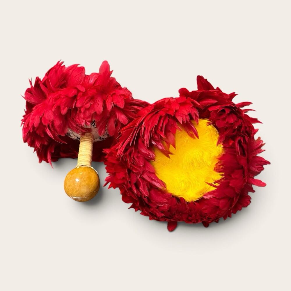 Traditional Hawaiian ʻUliʻuli Hula Instrument Pair Gourd Feather